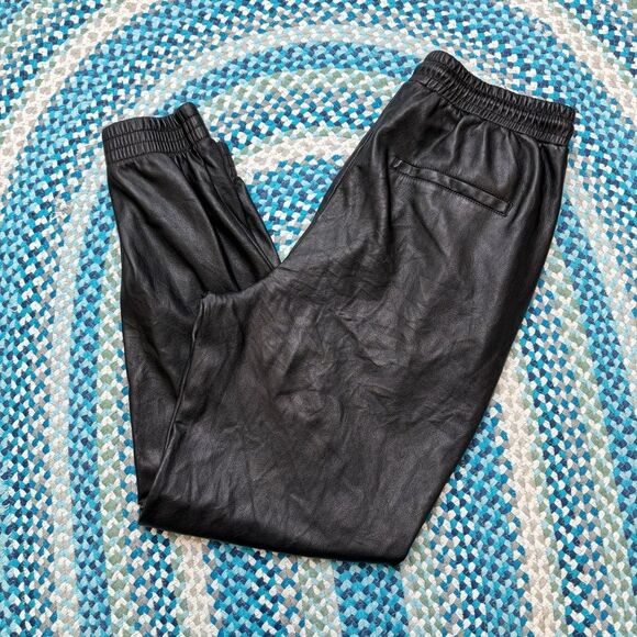 Avec Les Filles Womens Faux Leather Cuffed Joggers Size Medium Black Sporty Edgy - Picture 7 of 11